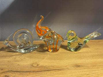 Set van 3 handgeblazen glazen dieren beschikbaar voor biedingen