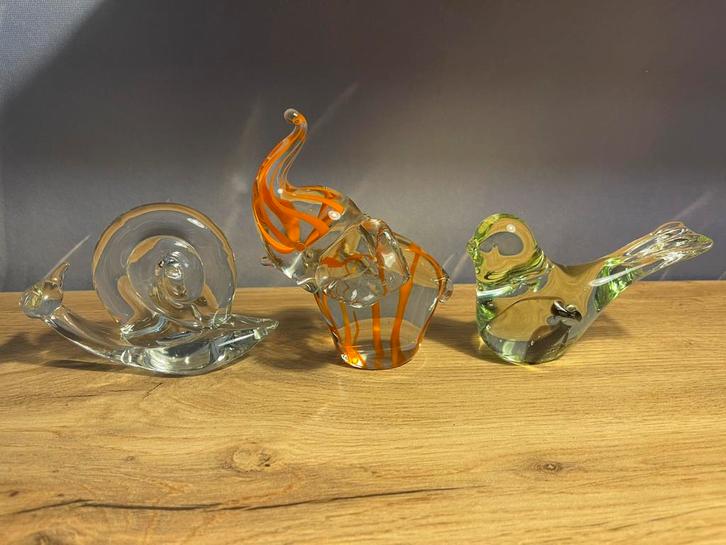 Set van 3 handgeblazen glazen dieren, Antiek en Kunst, Antiek | Glas en Kristal, Ophalen of Verzenden