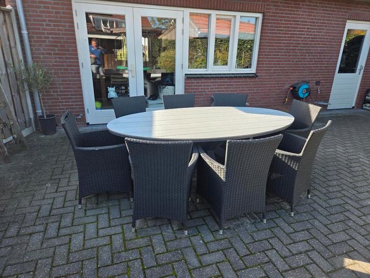 8x Tuinstoelen met kussens grijs, Tuin en Terras, Tuinsets en Loungesets, Gebruikt, Tuinset, Kunststof, 8 zitplaatsen, Stoel, Ophalen