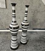 Set van 2 gestreepte vazen, Huis en Inrichting, Woonaccessoires | Vazen, Zwart, Aardewerk of Porselein, Ophalen of Verzenden, Zo goed als nieuw