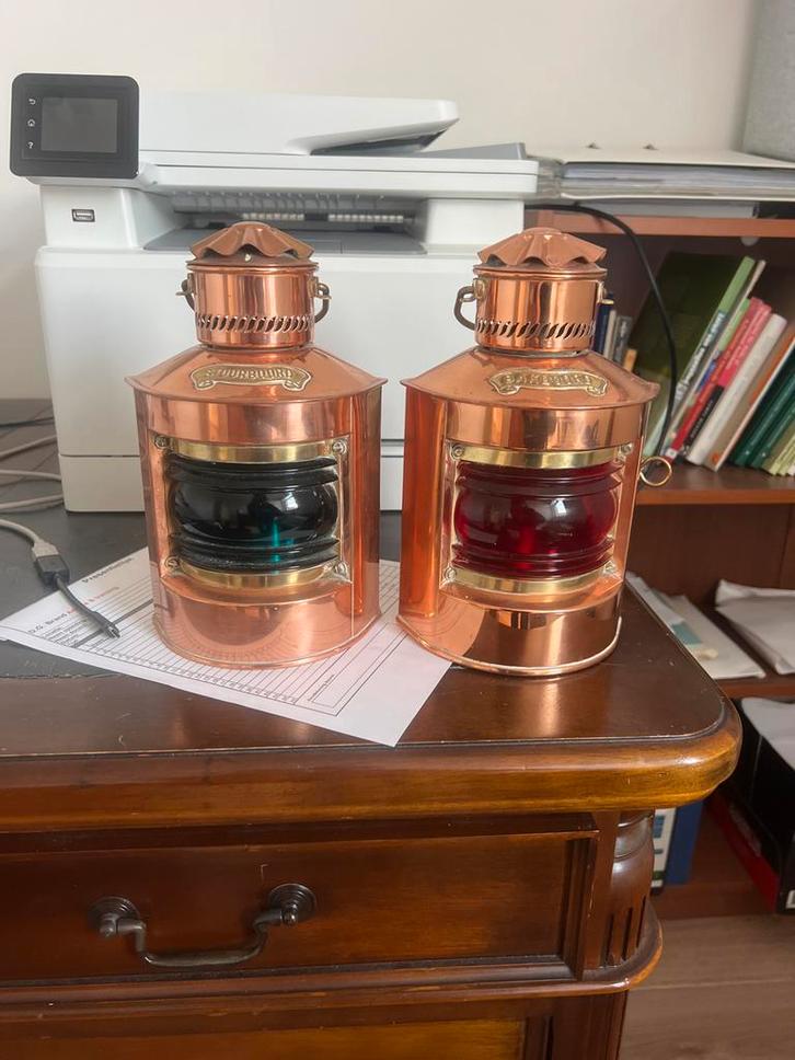Koperen Scheepslantaarns - Bakboord & Stuurboord, Antiek en Kunst, Antiek | Lampen, Ophalen
