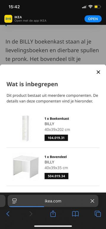 Witte Ikea billy kast 40x39x236 nieuw in doos