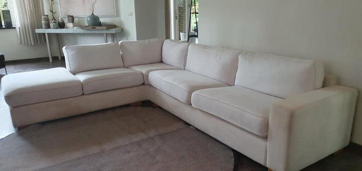 Ecru katoen linnen hoekbank, Huis en Inrichting, Banken | Complete zithoeken, Gebruikt, Ophalen