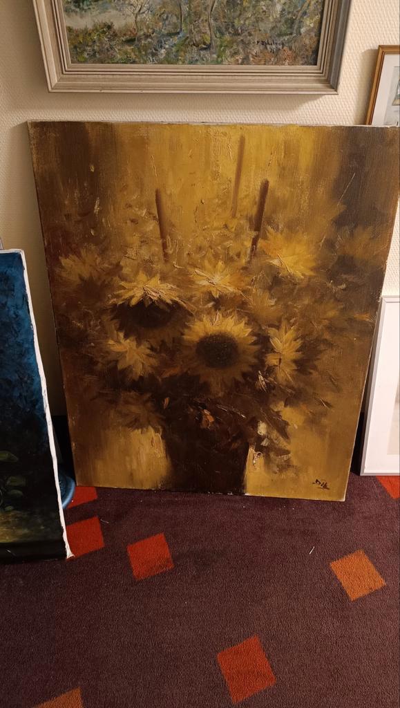 Zonnebloemen schilderij groot 101*80.3 cm, Antiek en Kunst, Kunst | Schilderijen | Abstract, Ophalen