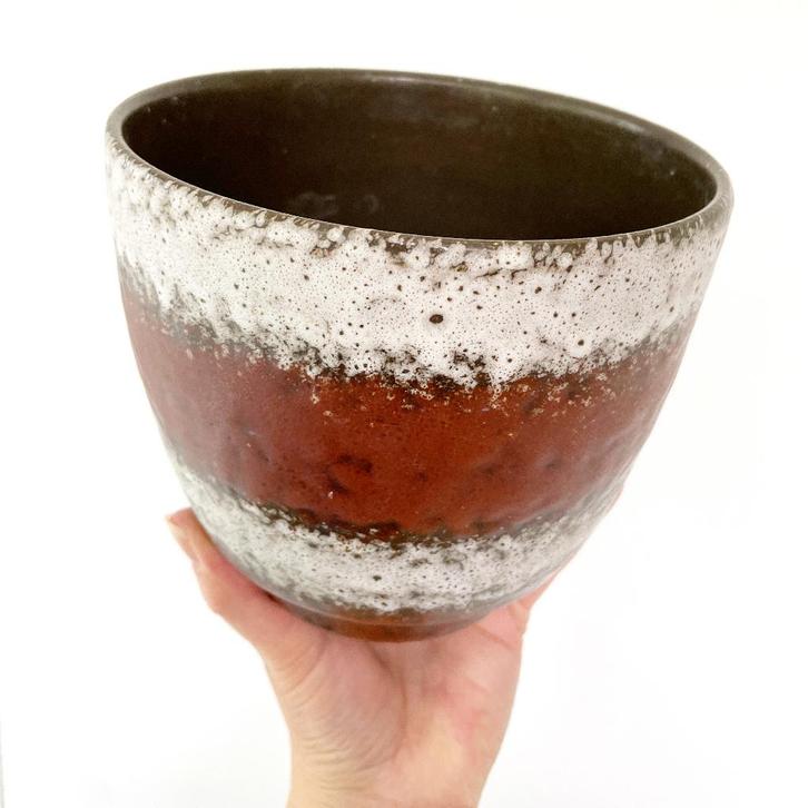 vintage keramiek BLOEMPOT MidCentury Ø 17,5 cm West Germany, Tuin en Terras, Bloempotten, Gebruikt, Aardewerk, Binnen, Minder dan 40 cm