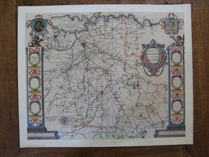 reproductie wapenkaart Meierij, Brabant, Janssonius, 1644, Boeken, Atlassen en Landkaarten, Zo goed als nieuw, Landkaart, Nederland
