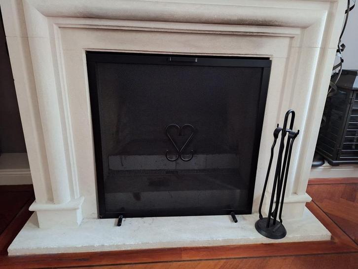 Openhaardscherm zwart met toebehoren, Huis en Inrichting, Haarden, Gebruikt, Houthaard, Ophalen