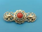 Gouden vintage broche met bloedkoraal                    G89, Sieraden, Tassen en Uiterlijk, Broches, 4 tot 7 cm, Gebruikt, .
