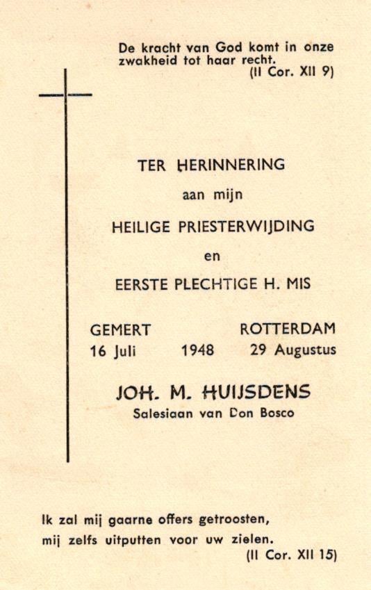 Huijsdens Joh. M. 1948 Gemert-Rotterdam Salesiaan, Ophalen of Verzenden