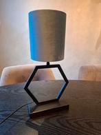Vintage blauwe tafellamp met velours kap, Ophalen, Gebruikt, Vintage, Stof