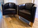 Twee (2) Vida XL zwarte kuipstoelen/fauteuils, echt leer, Twee, Hout, Moderne clubfauteuil, Zo goed als nieuw