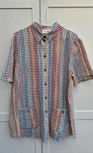Vintage blouse, maat 42/XL - geblokt - wit, blauw -  90's beschikbaar voor biedingen