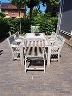 Complete Teakhouten Tuinset – Incl. Kussens & Tafelkleed, Tuin en Terras, Ophalen, Gebruikt, 6 zitplaatsen, Teakhout