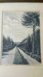 Houtskool tekening Bospad met hek J. Deo 5 juni 1949., Antiek en Kunst, Kunst | Tekeningen en Foto's, Ophalen