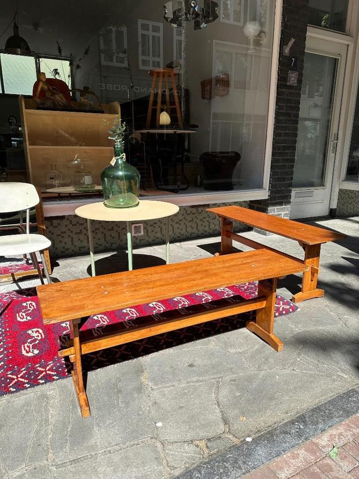 SALE: nog 4x oude schoolbanken, vintage houten bankjes, Antiek en Kunst, Antiek | Meubels | Stoelen en Banken, Ophalen