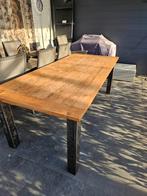 Industriële teak houten tafel, Huis en Inrichting, Tafels | Eettafels, Ophalen, Teakhout, 200 cm of meer, 50 tot 100 cm