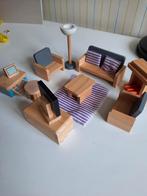 Te koop houten poppenhuis inrichting woonkamer, Verzamelen, Poppenhuizen en Toebehoren, Ophalen of Verzenden, Gebruikt, Poppenhuis