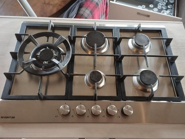 Inventum inbouw gasfornuis 5 pits + wokbrander, Witgoed en Apparatuur, Fornuizen, Gebruikt, Inbouw, Gas, 5 kookzones of meer, 60 cm of meer