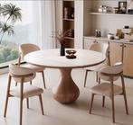 Japandi eettafel uitschuifbaar walnoot met stenen blad, Ophalen, 200 cm of meer, 50 tot 100 cm, Zo goed als nieuw