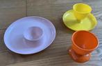 Eierdopjes kunststof 3 stuks roze oranje geel vintage, Ophalen of Verzenden, Gebruikt