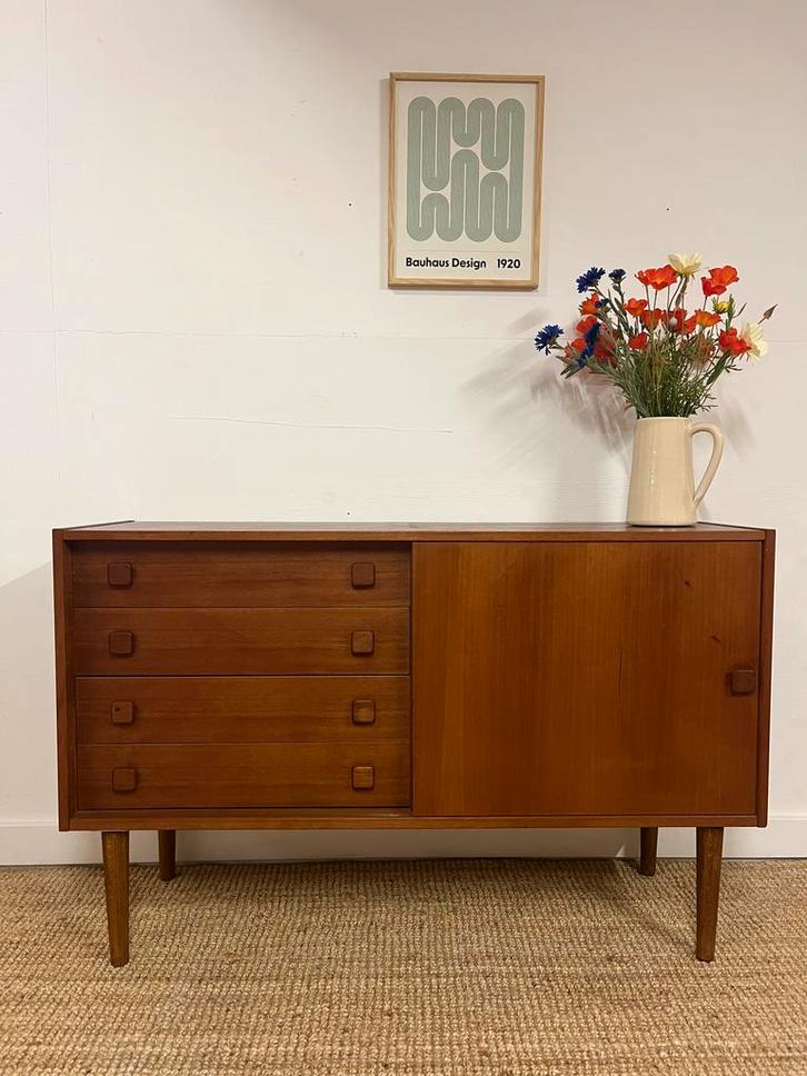 Vintage Deens Domino kastje - teak - sideboard, Huis en Inrichting, Kasten | Dressoirs, Zo goed als nieuw, 50 tot 100 cm, 25 tot 50 cm