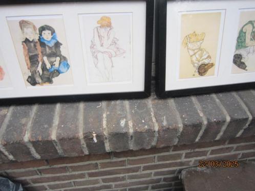 2 Leuke drieluikjes zoals aquarellen, in zwarte lijsten, Verzamelen, Foto's en Prenten, Gebruikt, Overige onderwerpen, 1980 tot heden