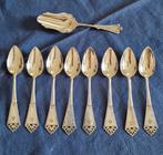 Zilver, 8 antieke lepeltjes en een suikerschep 1920, Ophalen of Verzenden