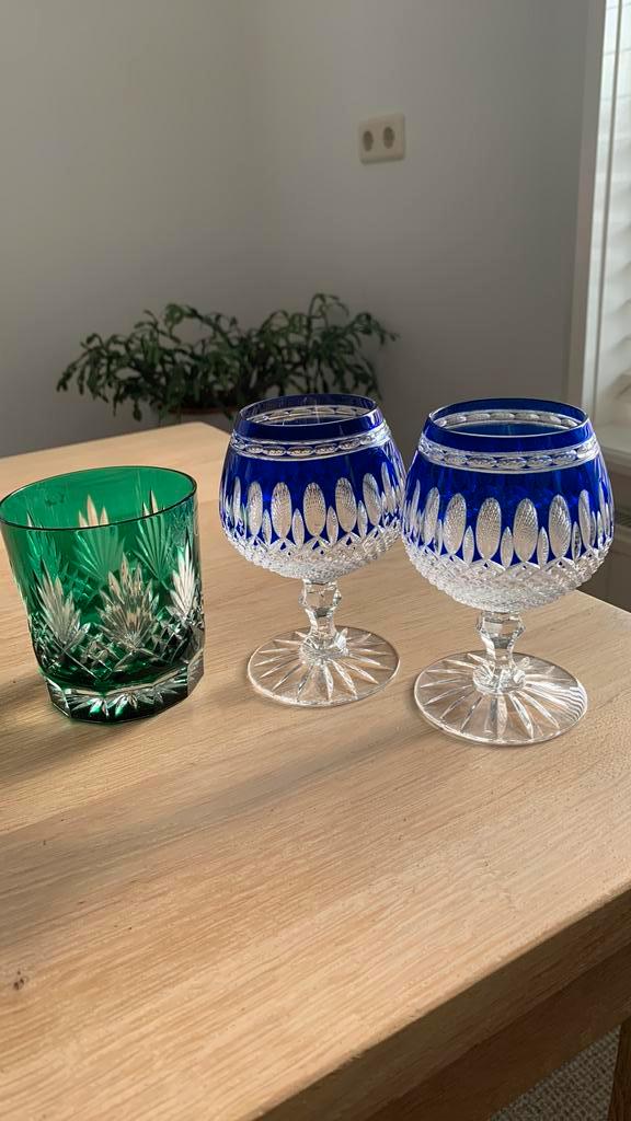 Kristallen Glazen Set: Groen & Blauw, Antiek en Kunst, Antiek | Glas en Kristal, Ophalen of Verzenden