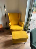 IKEA Strandmon Fauteuil + Voetenbank - Geel, Huis en Inrichting, Fauteuils, Ophalen, Gebruikt, Stof, 75 tot 100 cm