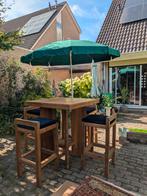 Teak sta tafelset met 4 krukken, Tuin en Terras, Tuinsets en Loungesets, Ophalen, Gebruikt, Teakhout