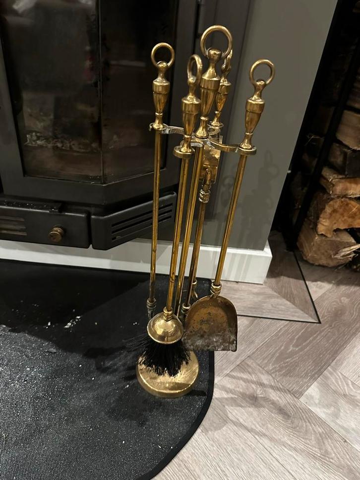Gouden Openhaard Set - Pook, Borstel, Schep, Huis en Inrichting, Haarden, Gebruikt, Houthaard, Ophalen