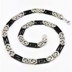 11,5mm Platte Koningsketting Heren - Zwart/Zilverkleurig RVS, Sieraden, Tassen en Uiterlijk, Kettingen, Overige materialen, Birgitta-Gracht 33, 6465 EL Kerkrade, Nederland