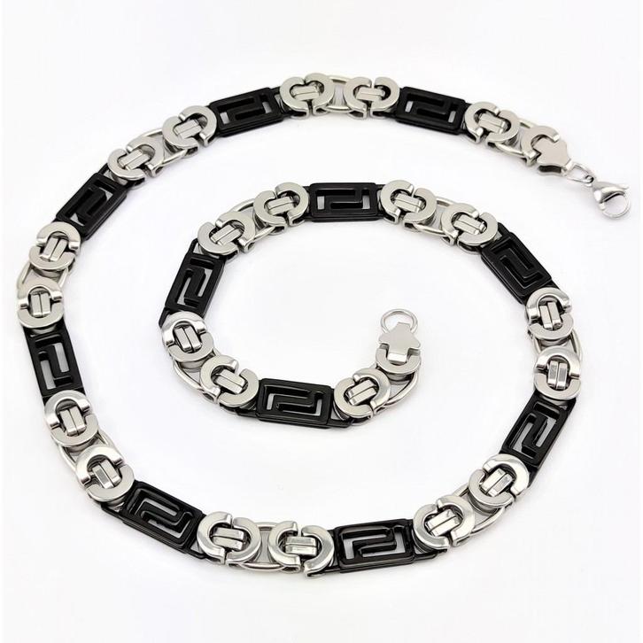 11,5mm Platte Koningsketting Heren - Zwart/Zilverkleurig RVS, Sieraden, Tassen en Uiterlijk, Kettingen, Nieuw, Overige materialen