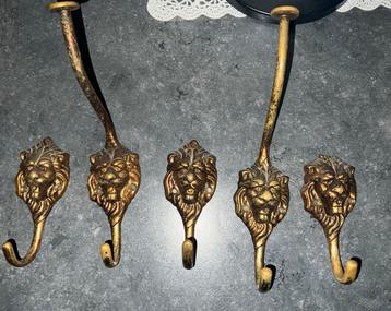 Vintage Koperen Leeuwenkop Kapstok Hangers set van 5 beschikbaar voor biedingen