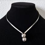 Zilveren spang / halssieraad met 2 bollen, Sieraden, Tassen en Uiterlijk, Antieke sieraden, Ophalen of Verzenden, Zilver, Ketting