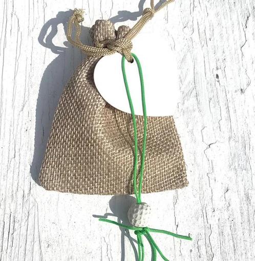 Jute zakje met geluks golfbal, kaartje en pepermuntjes, Sport en Fitness, Golf, Nieuw, Overige typen, Ophalen of Verzenden