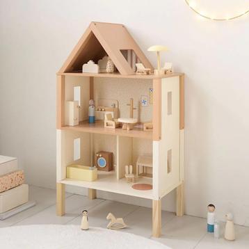 HOUTEN POPPENHUIS «MIEL» | 17-DELIGE MEUBELSET | BEIGE beschikbaar voor biedingen