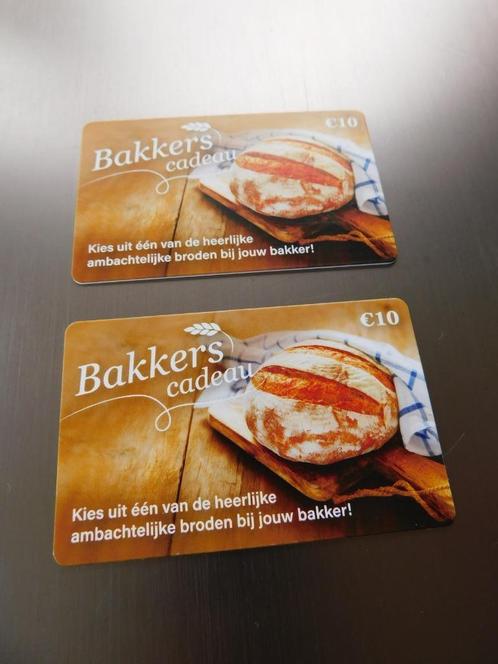 BAKKERSCADEAUKAARTEN.Twee Bakkerscadeaukaarten twv Euro20,00, Tickets en Kaartjes, Kortingen en Cadeaubonnen, Eén persoon, Warenhuis- of Winkelbon