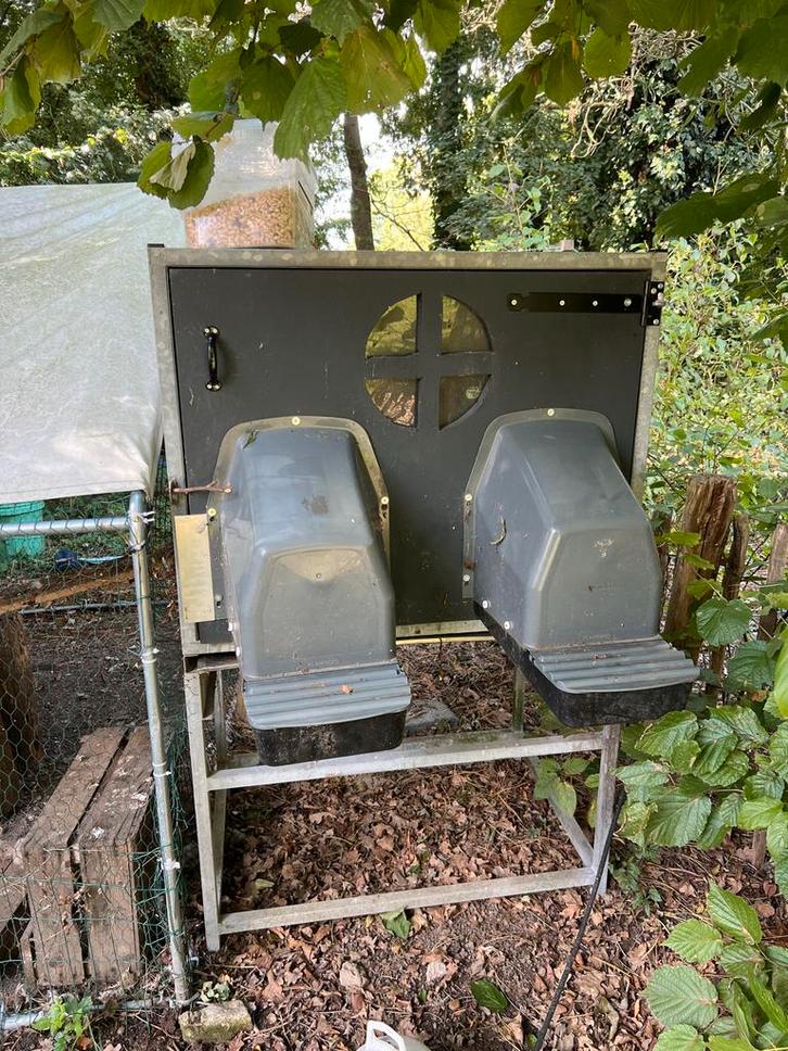 Rvs Kippenhok met broedhokken, Dieren en Toebehoren, Vogels | Hokken en Kooien, Gebruikt, Overige typen, Metaal, Ophalen