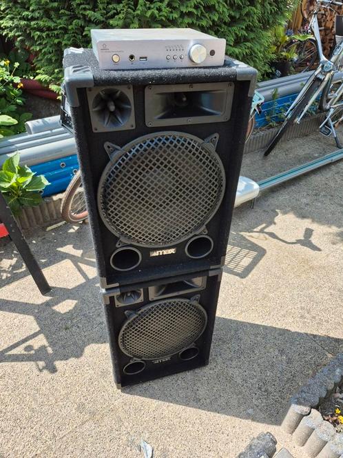 Max12 Feestspeakers met Renkforce Bluetooth Versterker, Audio, Tv en Foto, Luidsprekers, Gebruikt, Front, Rear of Stereo speakers