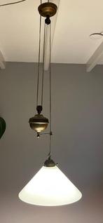Antieke hanglamp - in hoogte verstelbaar - witte kap, Antiek en Kunst, Antiek | Lampen, Ophalen of Verzenden