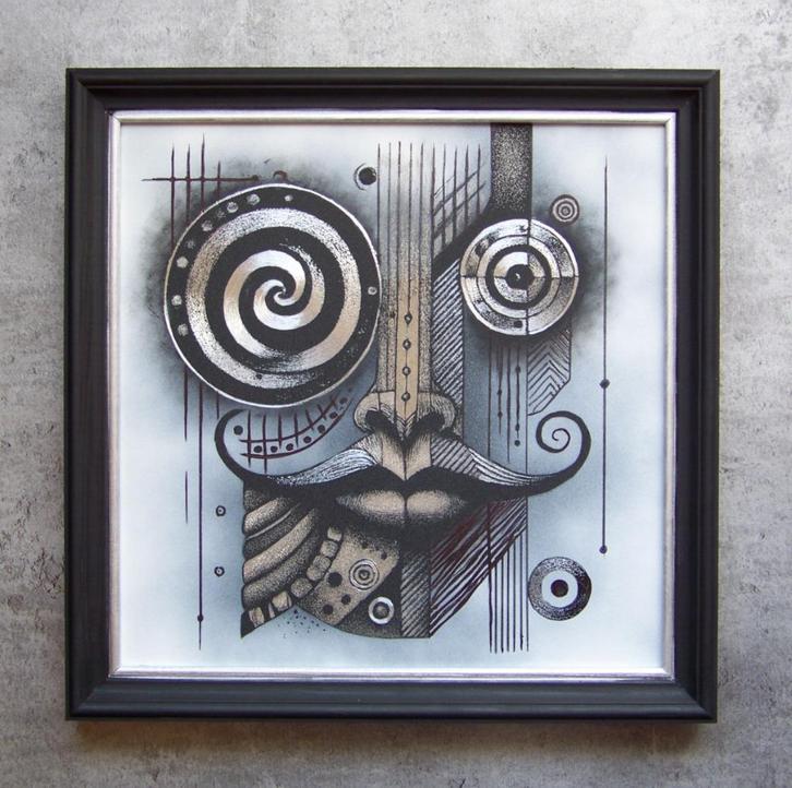 Handgegraveerde foto in een plaatstalen lijst, Antiek en Kunst, Kunst | Schilderijen | Modern, Verzenden
