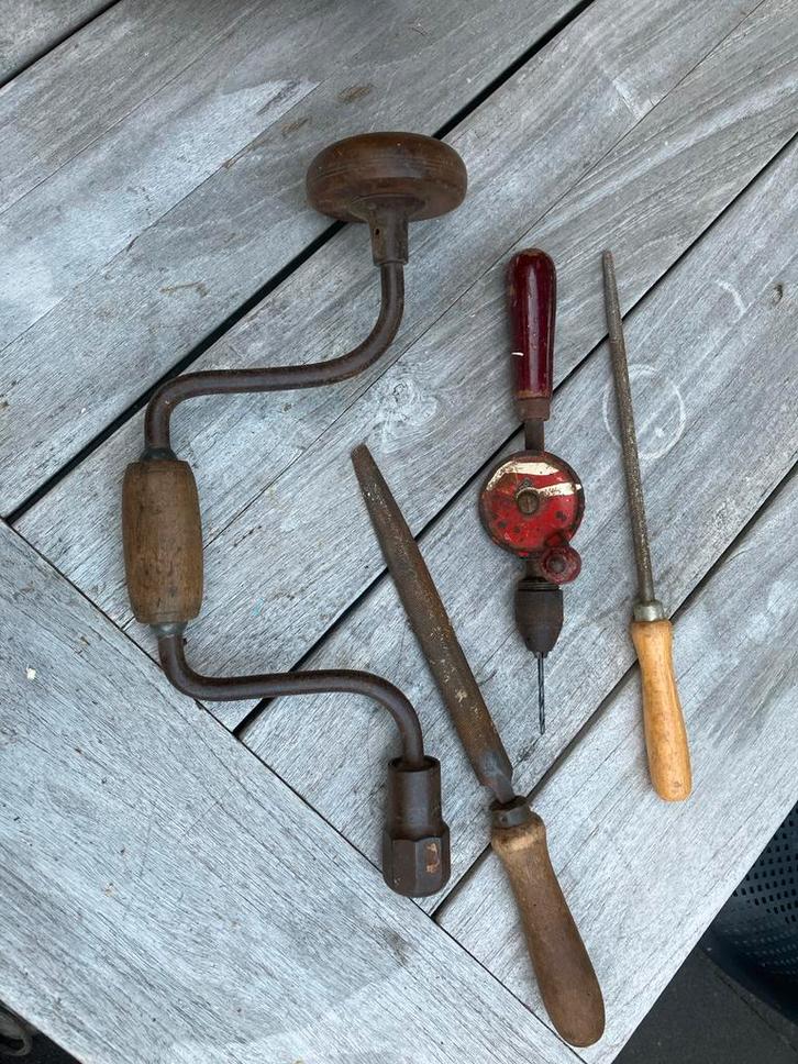 Antiek Gereedschap Set: Handboor, Speedboor & Vijlen, Antiek en Kunst, Antiek | Gereedschap en Instrumenten, Ophalen of Verzenden