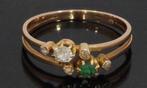 Smaragd diamanten antieke fraaie 14 karaat gouden ring dames, 19 tot 20, Ophalen of Verzenden, Zo goed als nieuw, Dame
