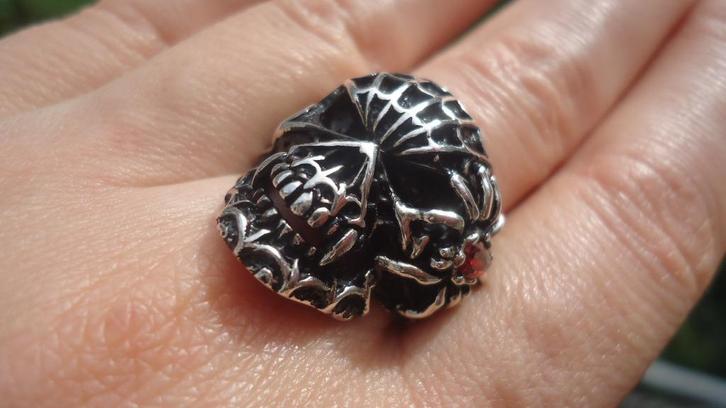 Vanoli 925 zilver biker ring skull doodskop spiderman mt 21, Sieraden, Tassen en Uiterlijk, Ringen, Nieuw, Heer, 20 of groter