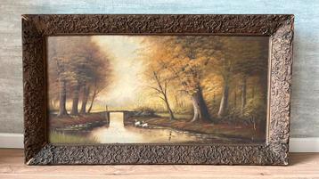 Landschap schilderij met mooie oude lijst beschikbaar voor biedingen