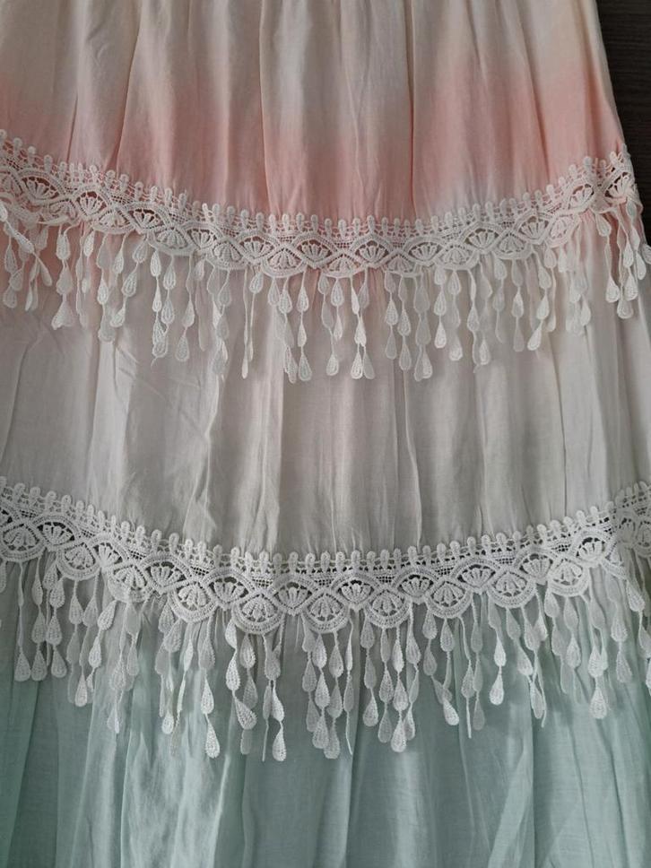 Lange Ibiza style rok pasteltinten zalm mint maat L 40/42, Kleding | Dames, Rokken, Zo goed als nieuw, Maat 38/40 (M), Overige kleuren