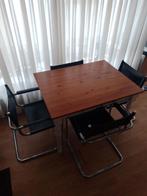 Mooie eettafel met 4 zwarte leren stoelen, Ophalen of Verzenden, Zo goed als nieuw, 4 tot 6 stoelen