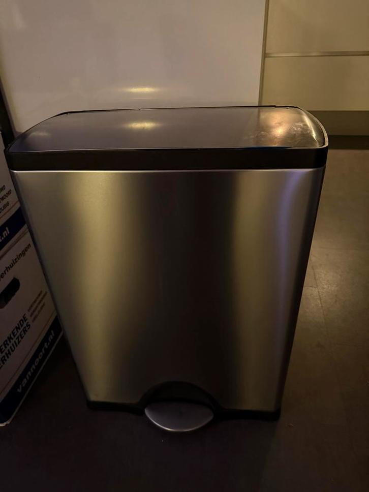 RVS Afvalemmer met Dubbele Binnenemmer - 46 Liter, Huis en Inrichting, Woonaccessoires | Prullenbakken, Gebruikt, Rvs, 50 tot 75 cm