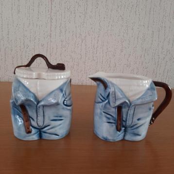 Uniek Suikerpot & Melkkannetje in Spijkerbroek Design beschikbaar voor biedingen